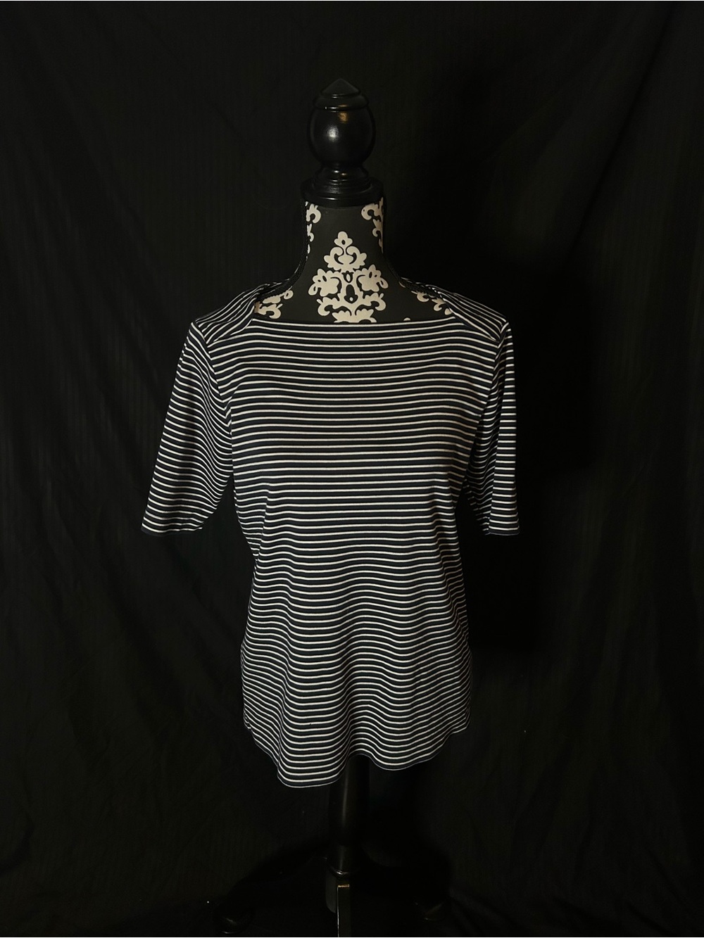 L.L. Bean Navy and White Striped Tee